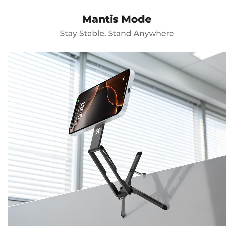 K&F CONCEPT 7mm 59g Magnetic Phone Stand | Foldable Selfie Stick for iPhone, Dual-Sided Magnets Mini Tripod Pocket with Hook, Compatible with iPhone 17-12 Series, PT02 Black