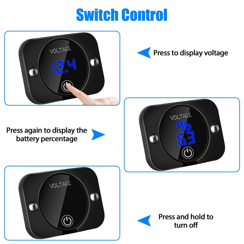 Linkstyle Battery Voltage Gauge, DC 24V 12V Volt Meter, Digital Display Voltage Meter 12V, Waterproof Voltmeter with Touch Switch 2