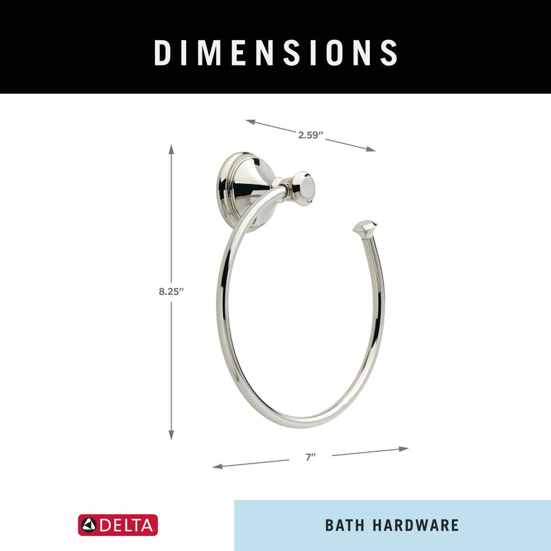Delta Hand Towel Holder | Square Polished Nickel Ring for Hanging Towels in Kitchen, Bathroom | Cassidy Accessories 8.38 x 7.4 x 2.6 Inches