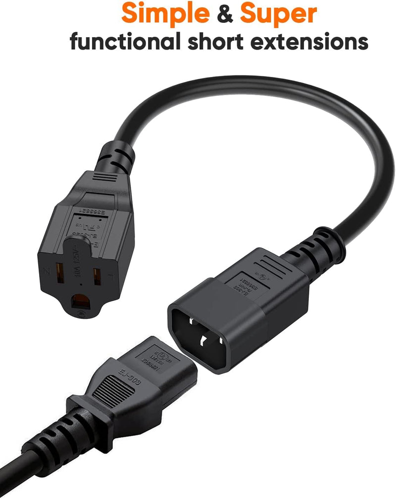 CableCreation [10-Pack] 1 Foot 18AWG Standard Computer Power Adapter Cord NEMA 5-15R Receptacle to IEC320 C14, 0.3M/Black 1ft [10 Pack]