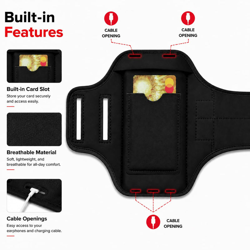 Running Armband Phone Holder with Key Pockets, Sweatproof Sports Arm Band | Phone Holder for iPhone 17 16 15 Pro 14 Plus 13 11 XR, Galaxy S25/S10, with Card Slot for Running Gym Workout, Up to 6.8"