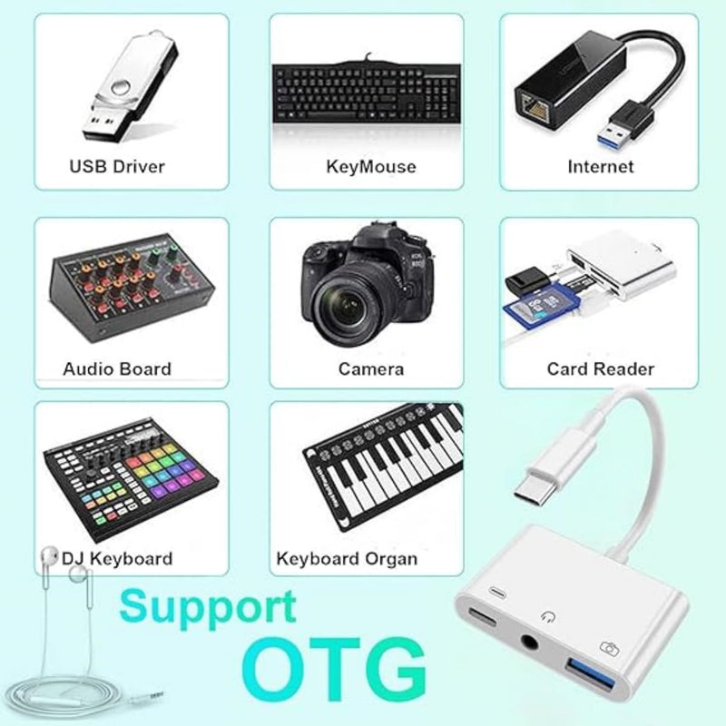 USB C to USB Adapter, 3 in 1 AUX to USB C Adapter with 3.5mm Headphone Jack + OTG + 60W PD Fast Charging Port,Compatible with iPhone 15/16, iPad Pro, MacBook and More