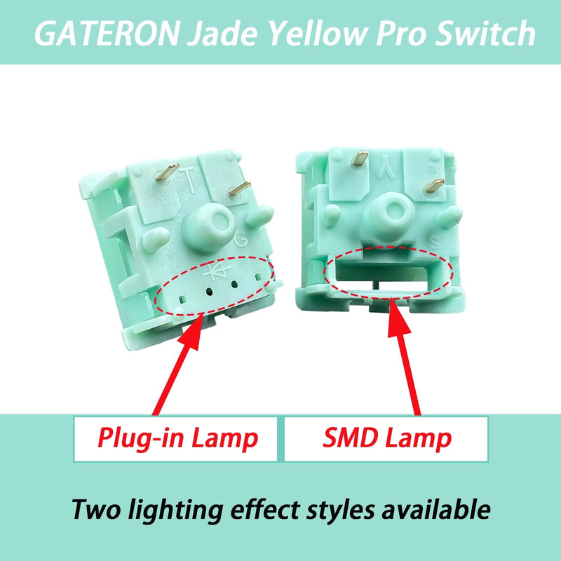 Gateron Jade Yellow Pro Open V3 Linear Keyboard Switch,5-Pin 55gf Pre-lubed Gaming Keyboard Switch Compatible with MX Mechanical Keyboard (90PCS,Jade Yellow Pro) 90PCS