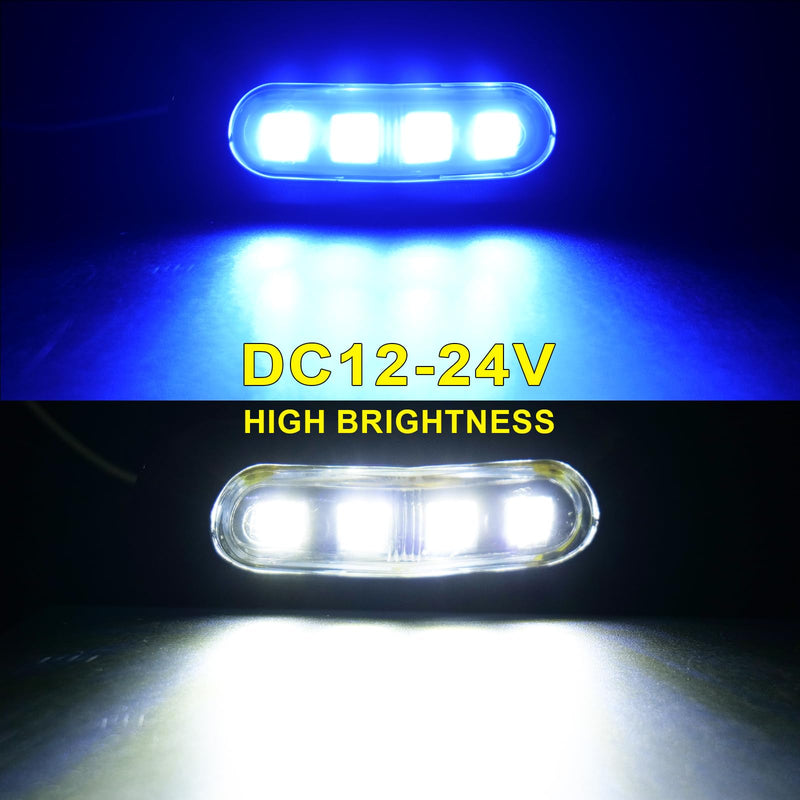 20Pack 3.7 Inch 4 LED Marine Boat Interior Lights, DC12-24V Waterproof Courtesy Lamp Deck Transom Stern Cabin Navigation Lighting for Fishing Pontoon Yacht Kayak Sailboat - Blue & White Blue, White