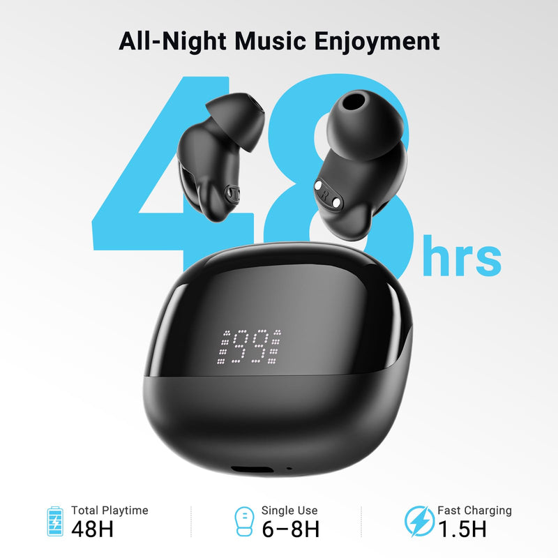 T33 Sleep Earbuds, Bluetooth 6.0 Noise Cancelling Sleep Headphones for Side Sleepers, ANC Up to 98%, Sleep Mode, 48H Playtime, Small Earbuds Comfort Fit for Sleeping, Travel, Work, Gold
