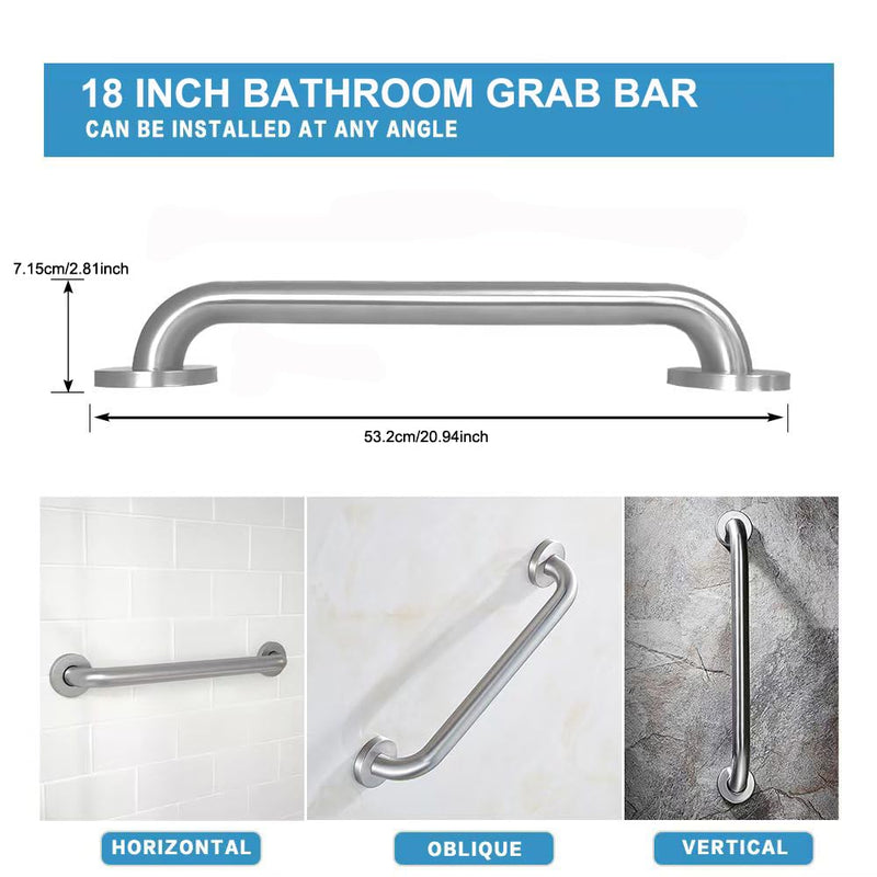 Stainless Steel Bathroom Safety Shower Grab Bar, Anti Slip Bathtubs Grab Bars,Toilet Assist Saft Handle Handrail ADA Compliant 500lbs for Handicap Elderly Senior (Brushed, 18 inches) Brushed