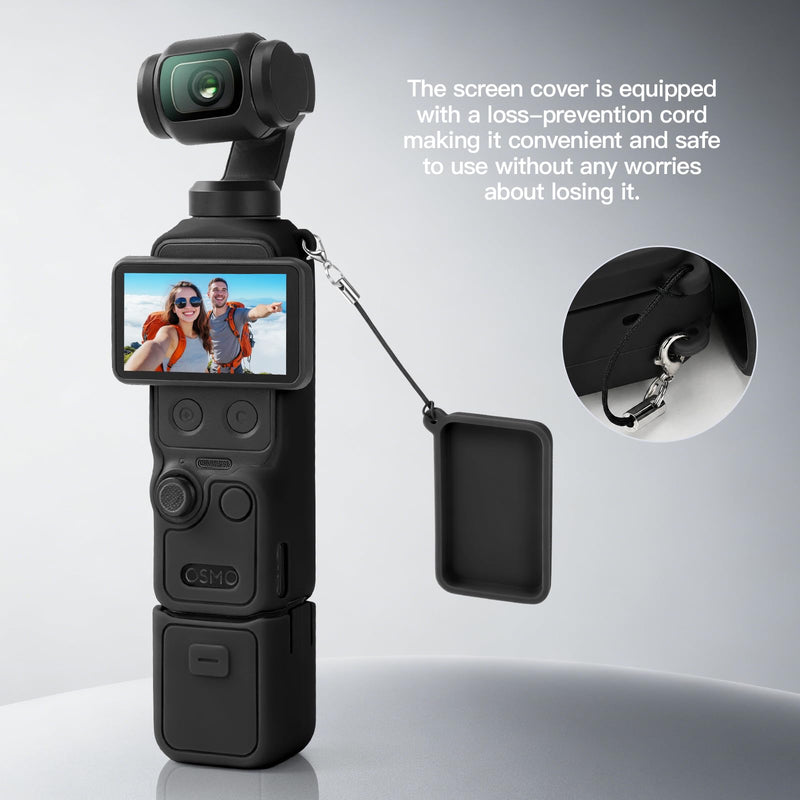Silicone Protective Case for DJI Osmo Pocket 4, 4-in-1 Modular Cover Set with Lens & Screen Tempered Glass, Soft Anti-Scratch Material, Includes Anti-Loss Wrist Strap – Accessories (Black) Black
