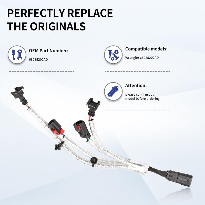Ignition Knock Detonation Sensor Harness for Wrangler 2012-2016, Ram 1500 2013-2016 3.6L Replace 68085202AD 68085202AB 68085202AC