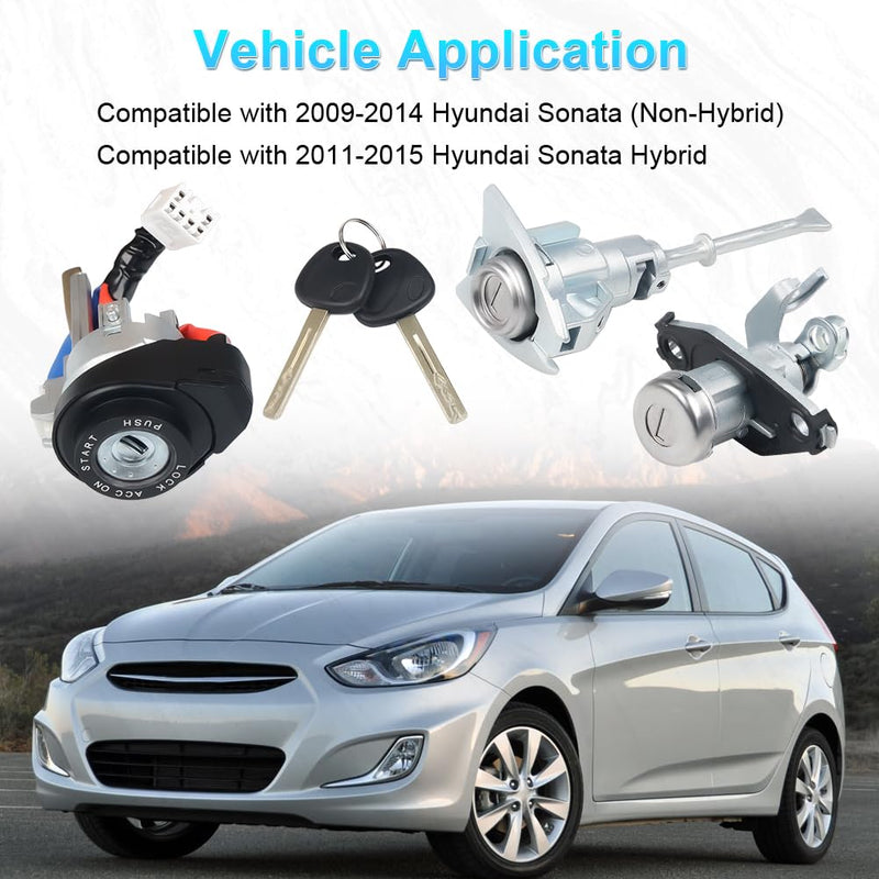 Ignition Switch Lock Cylinder Compatible with 2009-2014 Hyundai Sonata 2011-2015 Hyundai Sonata Hybrid Replacement for 81970-3SA00 81250-3SA00 Front Left Door Lock with 2 Keys