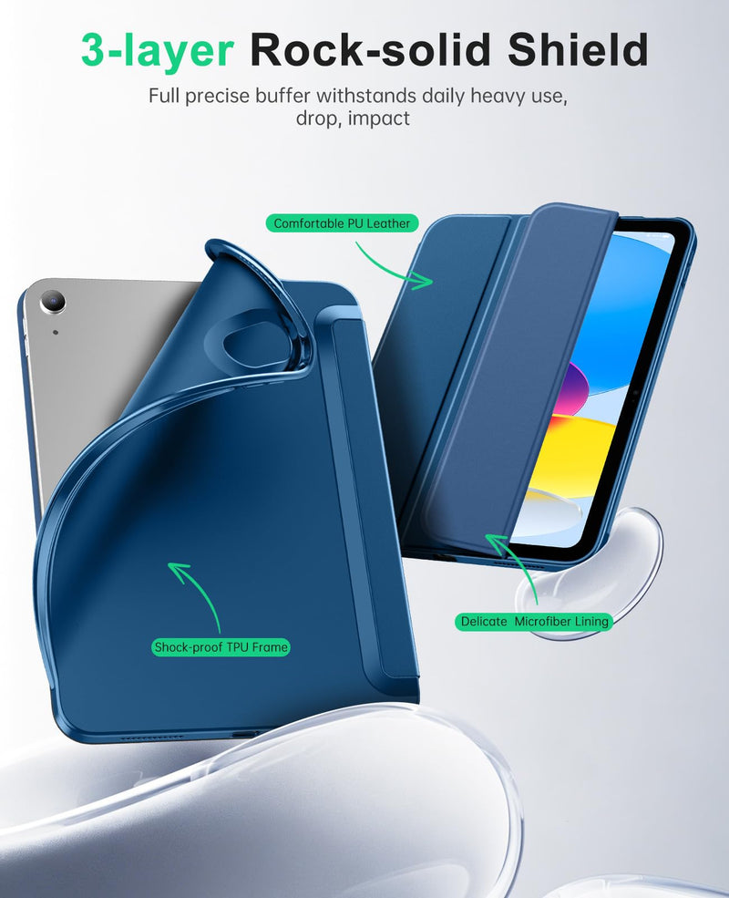 MoKo Case for iPad (A16) 11th/10th Gen 2025/2022 11/10.9 Inch, Abyss Blue | Trifold Stand Protective Cover Smart Folio Case Soft Flexible TPU Cover Support Supports Touch ID Auto Sleep/Wake