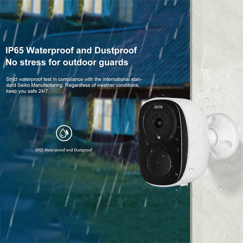 EVERSECU 2K 3MP Outdoor Wireless Security Camera Support Pairing Via Bluetooth, Rechargeable Battery-Powered WiFi Home CCTV Bullet Camera, Spotlight, PIR Motion Detection, 2-Way Audio, Night Vision White