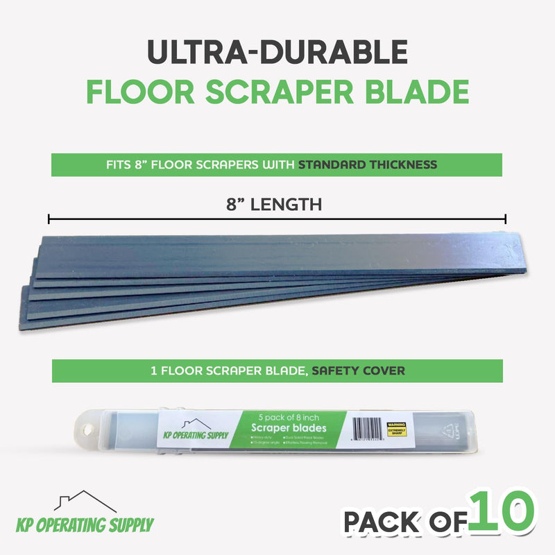 8" Replacement Floor Scraper Blades 10-Pack - Angled Demolition Scraper Blades for Efficient Flooring Removal and Demolition Razors - Compatible with Telescoping Floor Scrape - by KP Operating Supply Pack of 10