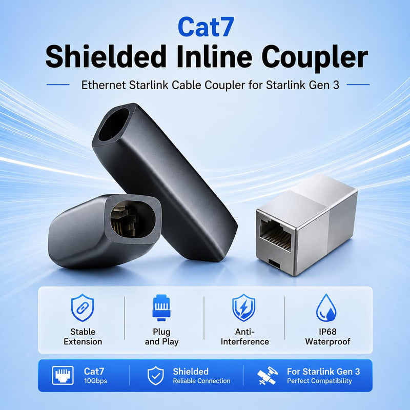 Starlink Cable Coupler for Starlink Gen 3/Mini | Waterproof IP68 RJ45 Extension Adapter Outdoor High Speed Ethernet Connector for Starlink Gen 3/Mini,Support Cat 7/6