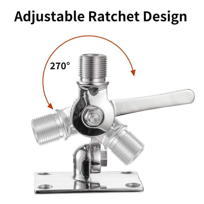 Heavy Duty High Strength 316 Stainless Steel Marine VHF Antenna Mounts, Adjustable Base Mounts Ratchet