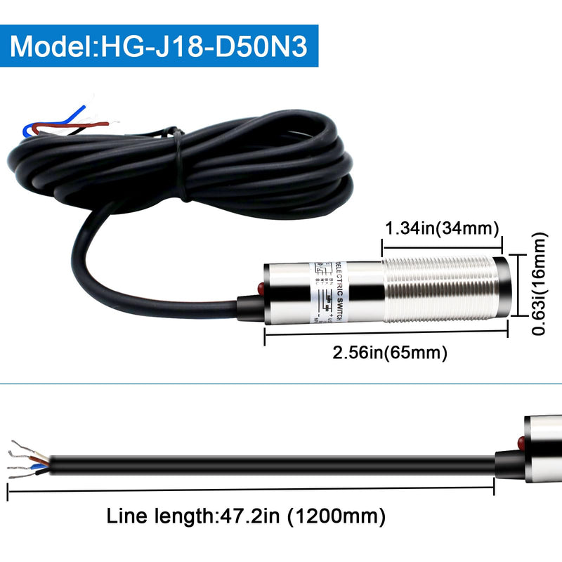 Sensor Laser photoelectric Switch NPN NO + NC Input(10-30VDC), 4 Wires; Detection Distance 8-50cm; HG18-D50N3, 12V; 24V Normally Open and Normally Closed Photoelectric Beam Sensor (NPN, NO+NC)