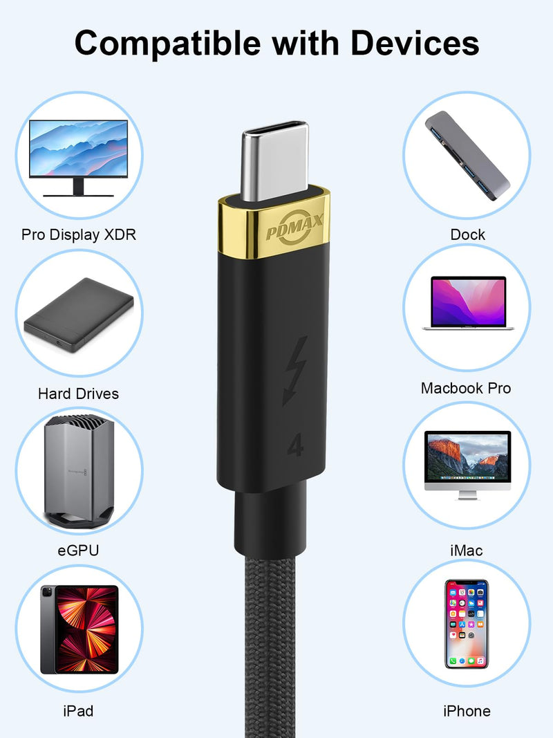 Thunderbolt 4 Compatible USB-C Cable - 240W Charging, 40Gbps Data & Video Transfer, Supports 8K Resolution, Ideal for MacBook Pro, Docking Stations, USB 4 & 3 Devices Golden Interface 2.6FT