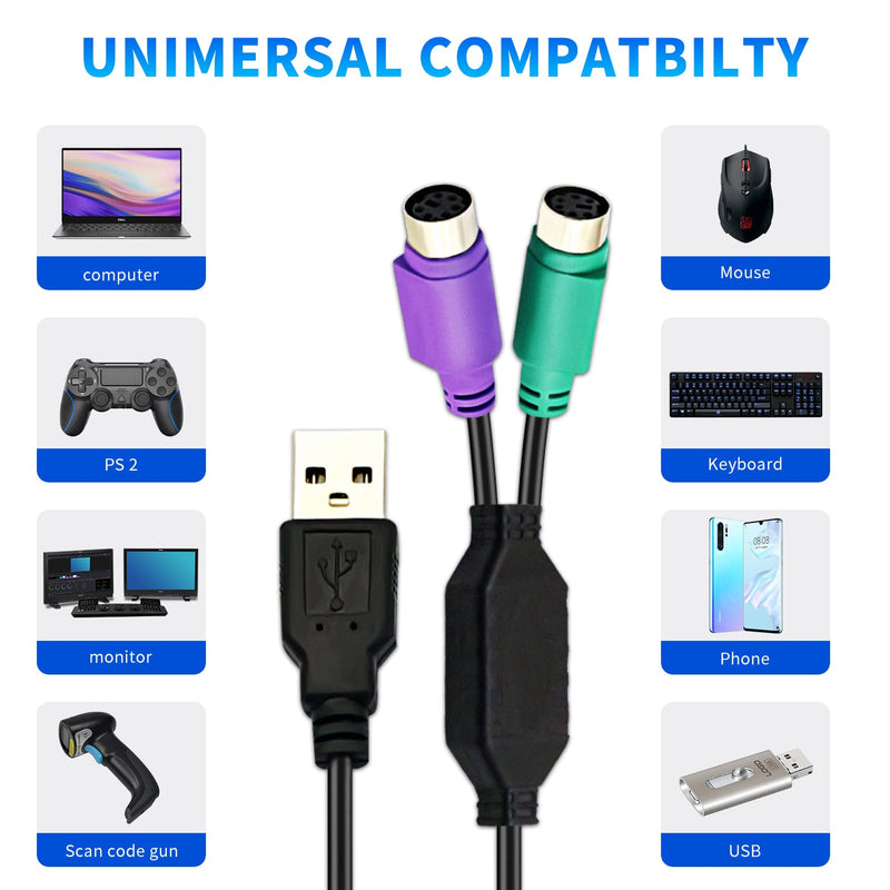 2Pack PS2 to USB Adapter Cable PS/2 Female to USB Male Converter Connector Adapter for PC Keyboard