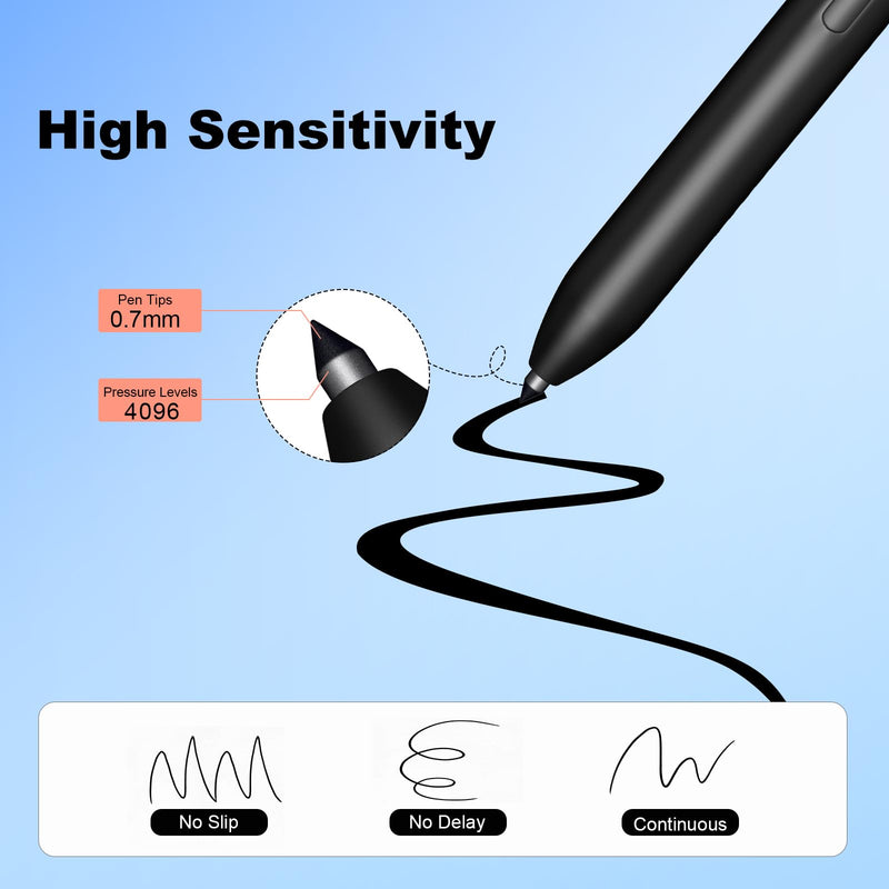 S Pen Stylus for Galaxy Tab S10/S9/S8/S7/S6 Lite, Black | 4096 pressure levels, magnetic attach, no charging required, 5 extra nibs and tweezers