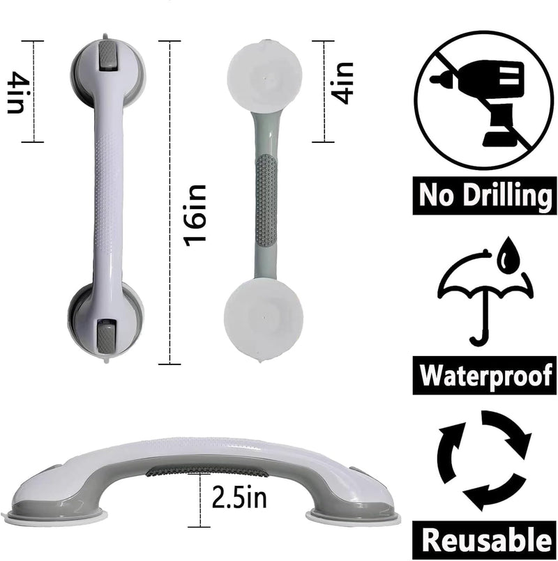 Shower Grab Bar, Suction Grab Bars for Shower, 2 Pack 16.11 Inch Shower Handles for Elderly Suction, Bathroom Grab Bars for Seniors, Shower Grab Bars Suction Heavy Duty, Waterproof No Drilling 16.11"L x 4.11"W pale white