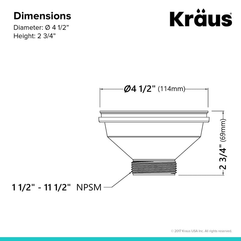 Kraus Kitchen Sink Strainer for 3.5-Inch Drain Openings in Black, PST1-BL