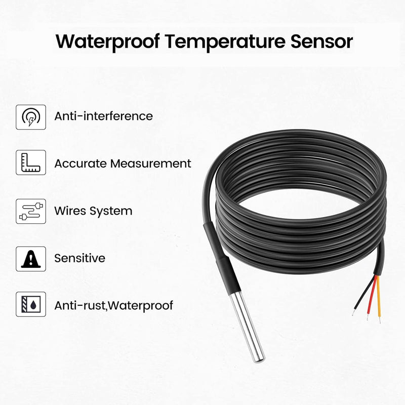 Diymore 2pcs 10M DS18B20 Temperature Sensor Temperature Probe Stainless Steel Package Cable Waterproof Digital Thermostat Sensor Compatible with Arduino,Raspberry Pi and Shelly