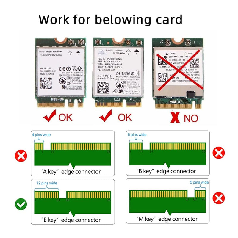 NFHK Wireless NGFF A/E-Key WiFi Card to PCI-E Express 1x Adapter for WLAN Wifi6 Wifi7 Bluetooth A+E-Key to PCI-E Card