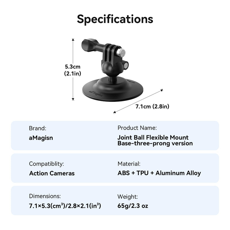 Adhesive Ball Joint Mount 360° Rotation for Action Camera, Compatible with GoPro Hero 13 12 11 Insta360 DJI Osmo Action, Adjustable Bracket for Motorcycle Helmet, Auto Windshield, Surfboard Mounting