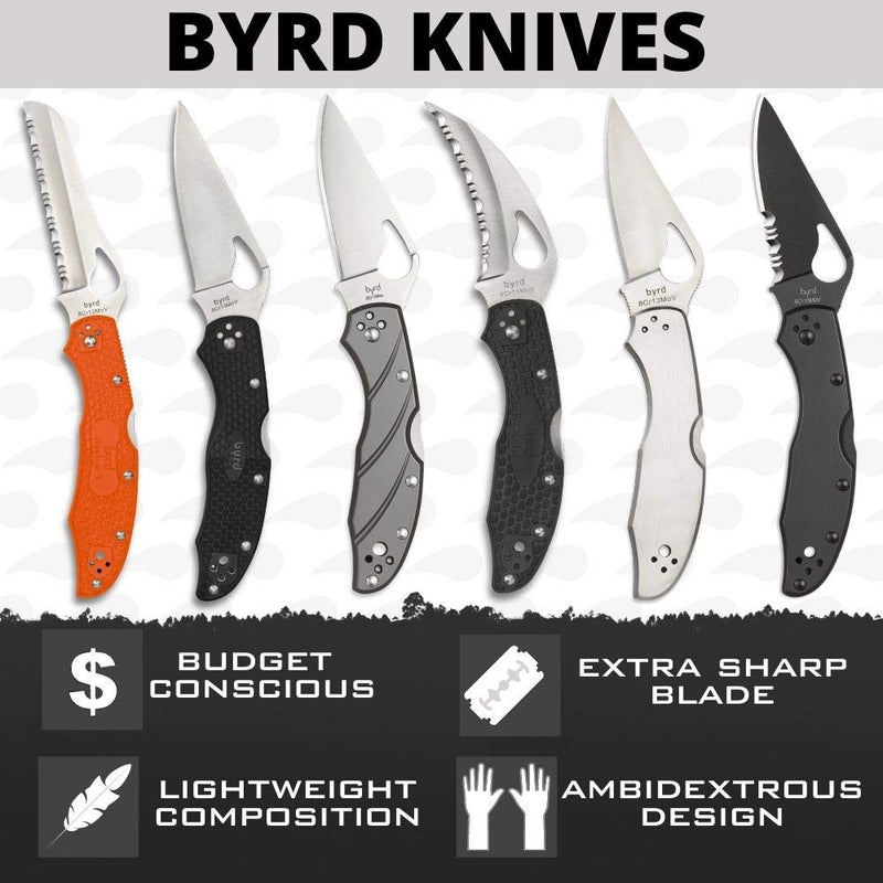 Spyderco Byrd Cara Cara 2 Lightweight Folding Knife, CombinationEdge | Black, 8.5" Overall Length, 3.77" 8Cr13MoV Steel Blade, FRN Handle, Back Lock, Full-Flat Grind