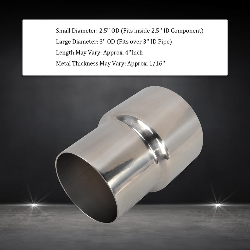 SSN Exhaust Pipe Reducer Component Adapter 2.5 Inch ID to 3.0 Inch ID Polished 304 Stainless Steel Universal ID 2.5" to ID 3.0" Exhaust Pipe Reducer Adapter 4 Inch Length-Pair ID 2.5" to ID 3"