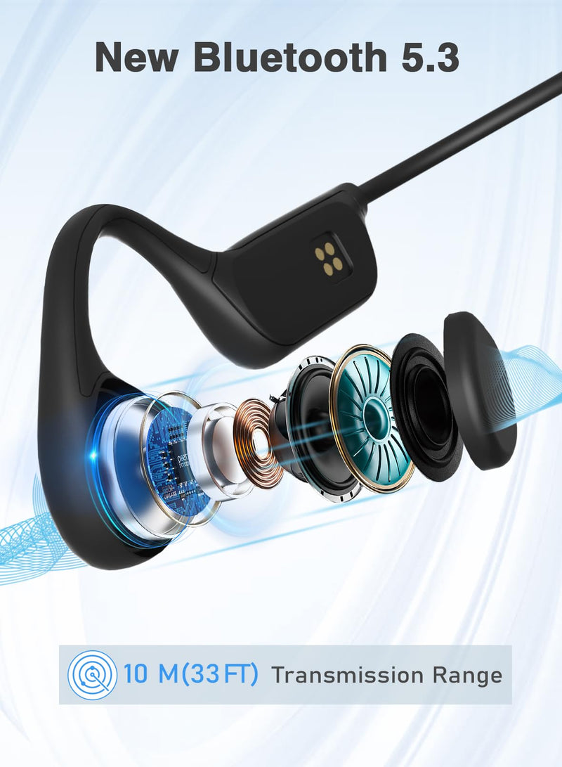 Bone Conduction Swimming Headphones, IPX8 Waterproof Open Ear Bluetooth Headphones with 32GB Built-in MP3 Player, Wireless Sport Headphones for Swimming, Running, Workout, Black