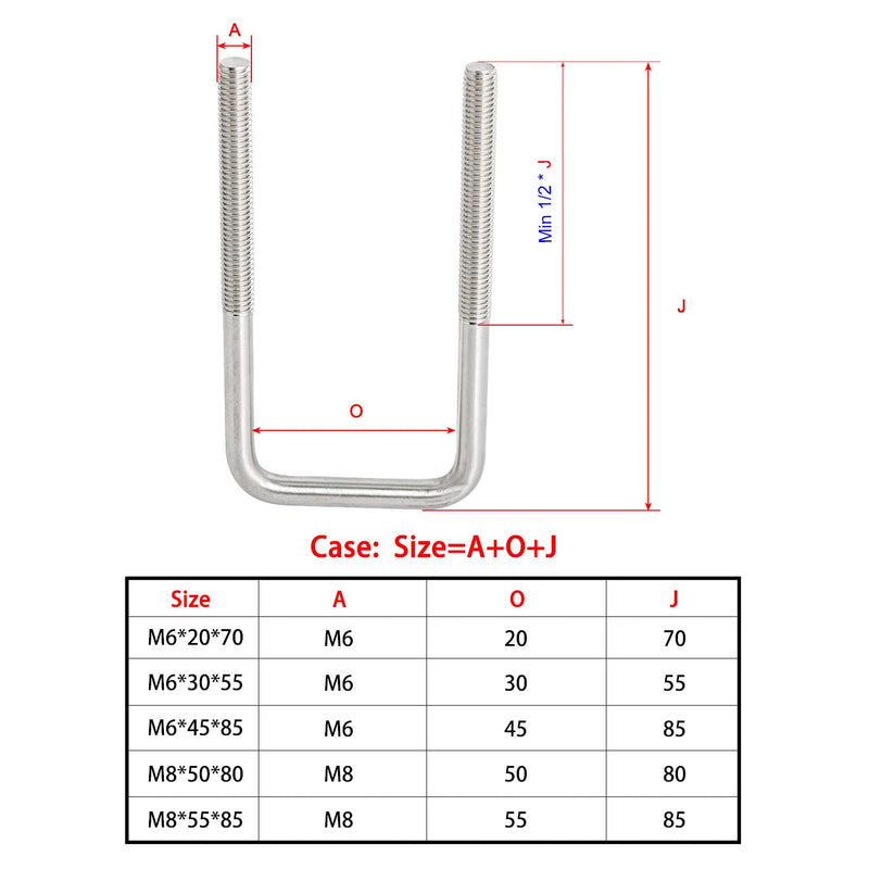 Square U-Bolts 1.77inch(45mm) Inner Width M8 Thread 304 Stainless Steel Silver with Plates Nuts Flat Washers for CarRVTrailer Bumper,4Pcs,M8x45x120mm M8x45x120mm