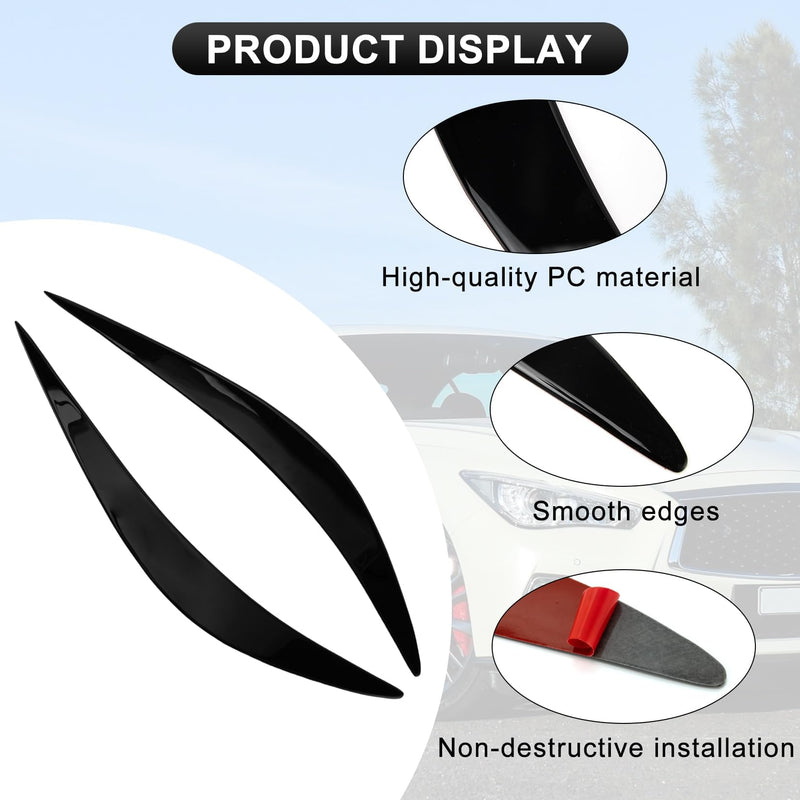 Glossy Black Q50 Eyelid, PSLER Headlight Eyelids Headlight Eyebrows Trim Front Headlight Cover Eyebrow Decoration Front Lamps Sticker Compatible with Infiniti Q50 2014 2015 2016 2017 2018 2019-2024