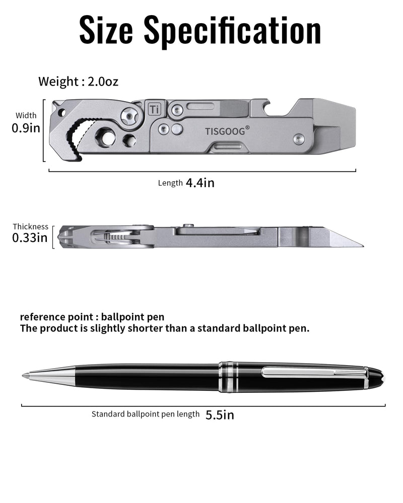 Titanium Pry Bar, EDC Multitool with Folding knife, Wrench, Screwdriver, Bottle Opene, Ruler, SIM Card Removal Tool, Ruler, EDC Pocket Multi Tool Tc04 Silver