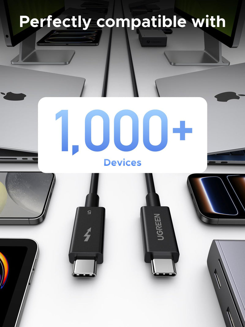 UGREEN Thunderbolt5 [Intel Certified] USB-C to USB-C Cable, USB4 80Gbps bidirectional, 16K@60Hz/3x4K@144Hz Video, PD3.1 240W, Compatible Thunderbolt 4/3, for MacBook Pro/iPad/iPhone/hubs/SSD, 3.3FT