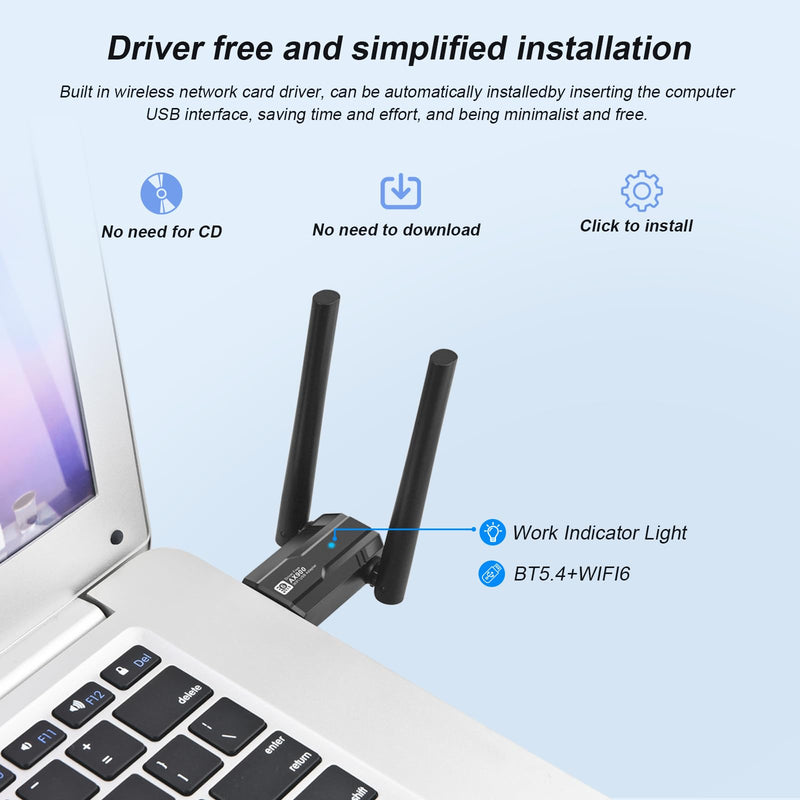 USB WiFi 6 Adapter Bluetooth 5.4, AX900M Dual Band 5/2.4Ghz,Wireless Network External Receiver for Laptop/PC/Desktop，with 5dBi Antenna Compatible with Windows 7/10/11,Black