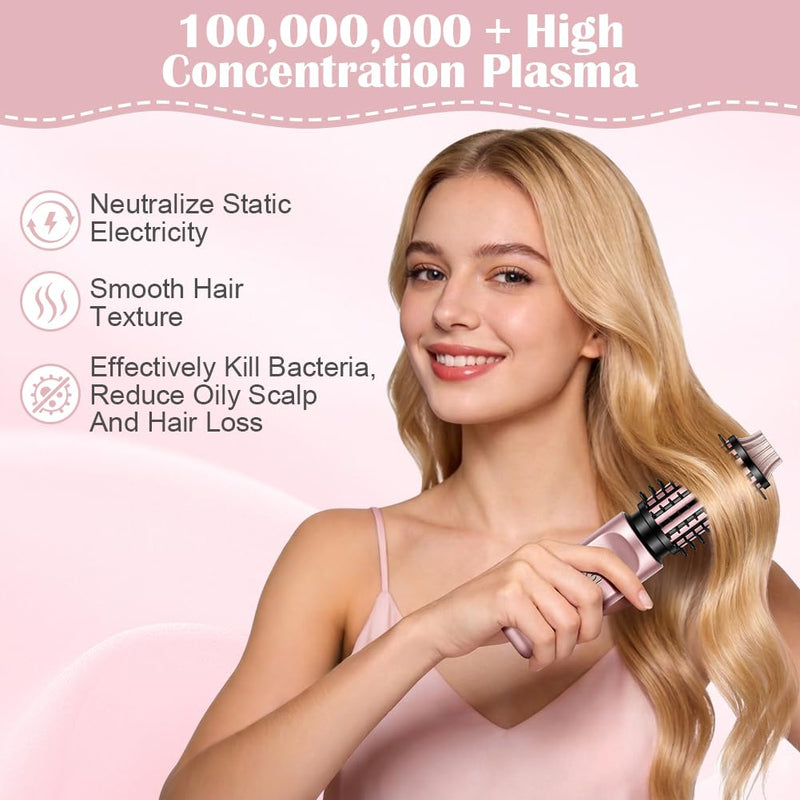 Thermal Brush,Blowout Boost Ionic Round Heated Hot Brush,2-in-1 Styling Tool,38mm Barrel,4 Temperature Settings,Create Natural Curls,Bouncy Hair,Easy to Use,Lightweight Dual,Pink