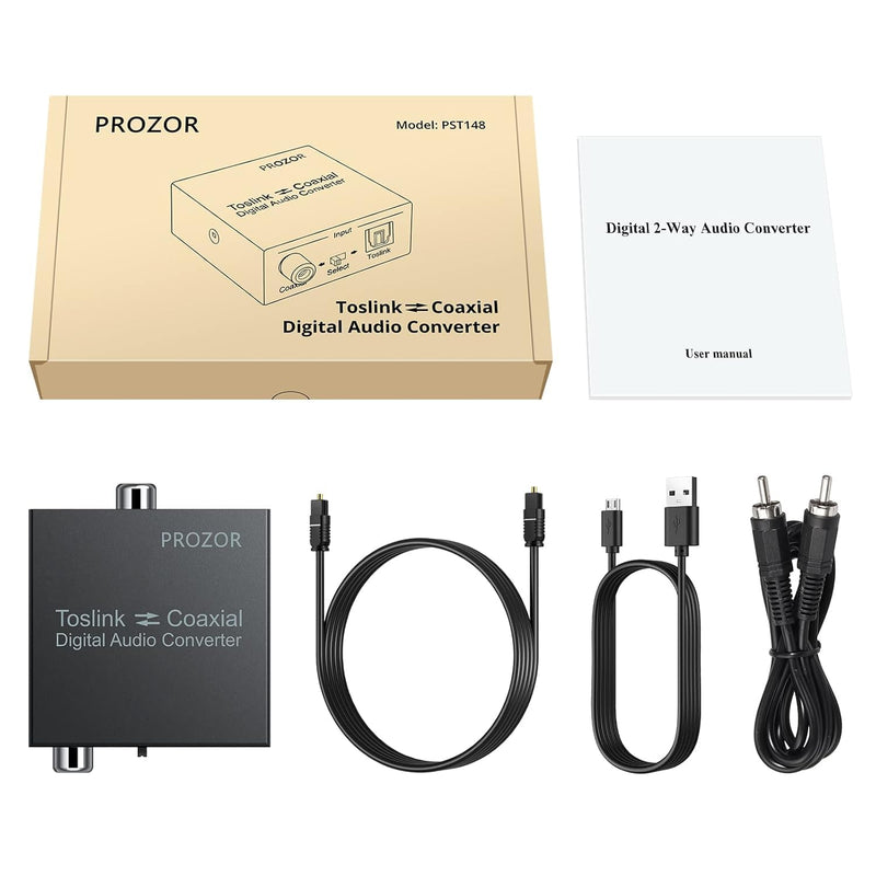  [AUSTRALIA] - PROZOR 192K Bi-derectional Coaxial Optical Converter, Optical SPDIF Toslink to Coaxial, Coaxial to Optical SPDIF Toslink, Support DTS/Dolby-AC3, Bi-derectional Digital Splitter with Optical Cable