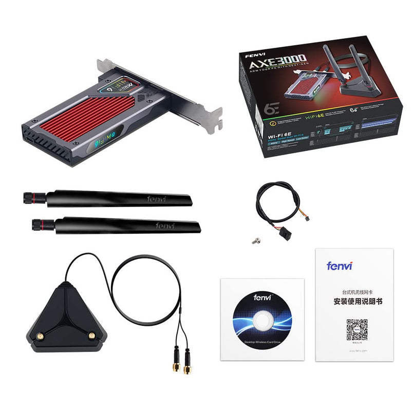 fenvi AX210 WiFi 6E PCI-E WiFi Adapter BT5.2 RGB Gaming 802.11ax ac 160MHz 2.4GHz 5GHz 6GHz Tri-Band 5400Mbps AX210NGW Desktop WiFi Card for PC Windows(Only WiFi 6E Router Antennas Support 6Ghz Band)