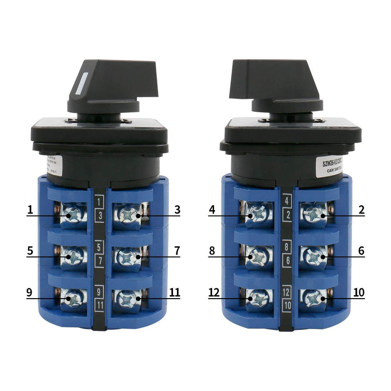 BAOMAIN 63A Rotary Cam Changeover Switch AC 660V 4-Position 3-Phase 12-Terminal SZW26-63/0-3.3 1-Pack Universal Cam Selector Switch for Motor Control and Power Switching 0-1-2-3