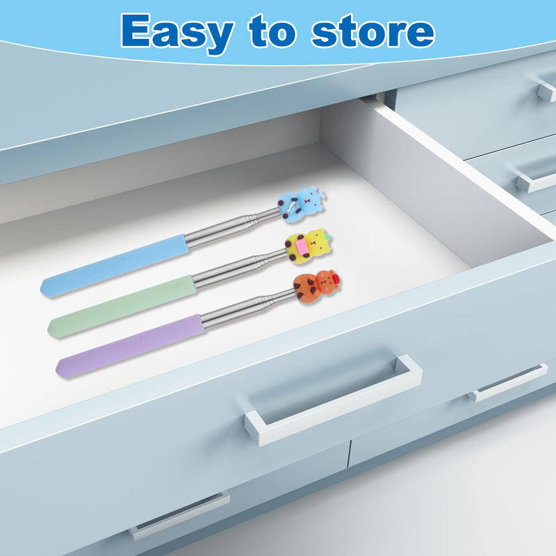 3pcs Extendable Pointer Stick, Cute Retractable Pointer Telescopic Presenter Tool Reading Supplies for Elementary Kindergarten School Whiteboard Classroom (Bear Style)