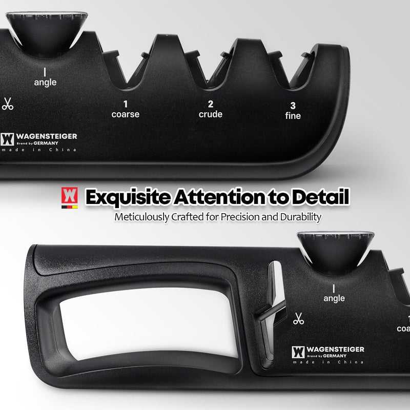 Handheld Knife & Scissors Sharpener with Adjustable Sharpening Angle Controller, Sharpens Kitchen Knives & Pocket Knife, Non-Slip Bottom Pad (Tungsten + Emery + Ceramic + Scissors Slot)