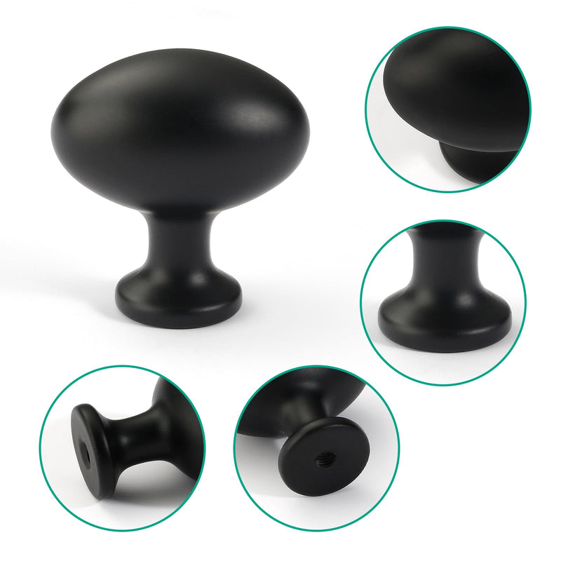 10 Pack Oval Cabinet Knobs, 1-1/3 Inch Zinc Alloy Drawer Knobs, Matte Black Cabinet Hardware for Kitchen Cabinets, Bathroom, Dresser and Vanity 10