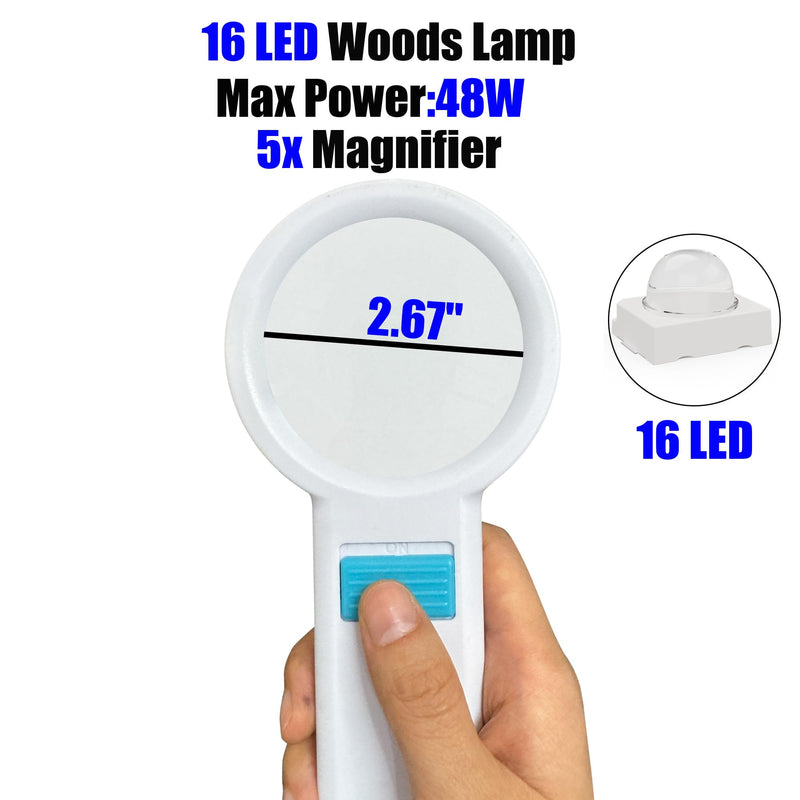 Cordless Wood's Lamp Ringworm Detection Light-Skin Testing-Esthetician-Veterinaria-5x Magnifying Wood Lamp Black Light-16 LED-Battery Powered