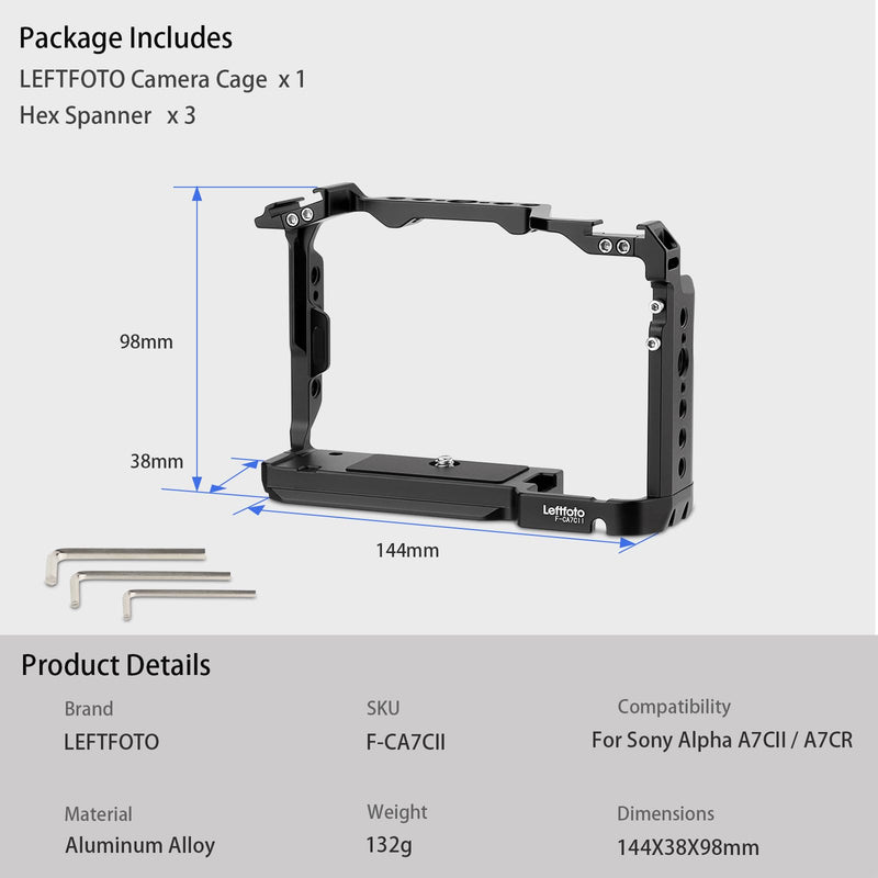LEFTFOTO Camera Cage for Sony A7C II / A7CR,Camera Protection Frame Rig with Arca Base, Compatibility with a7cii a7cr for DJI RS2/RSC 2/RS3/RS3 Pro Stabilizer- for Vlog Video Shooting