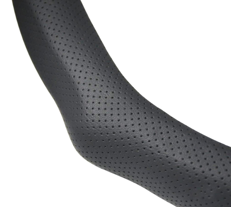 Quick Install Sporty Perforated Nappa Leather Steering Wheel Cover with Red Circular Stripe Trim Universal fit Any 14½ to 15 inches Car Pickup SUV 14.5 to 15 inches SW Black+Top Red Circle