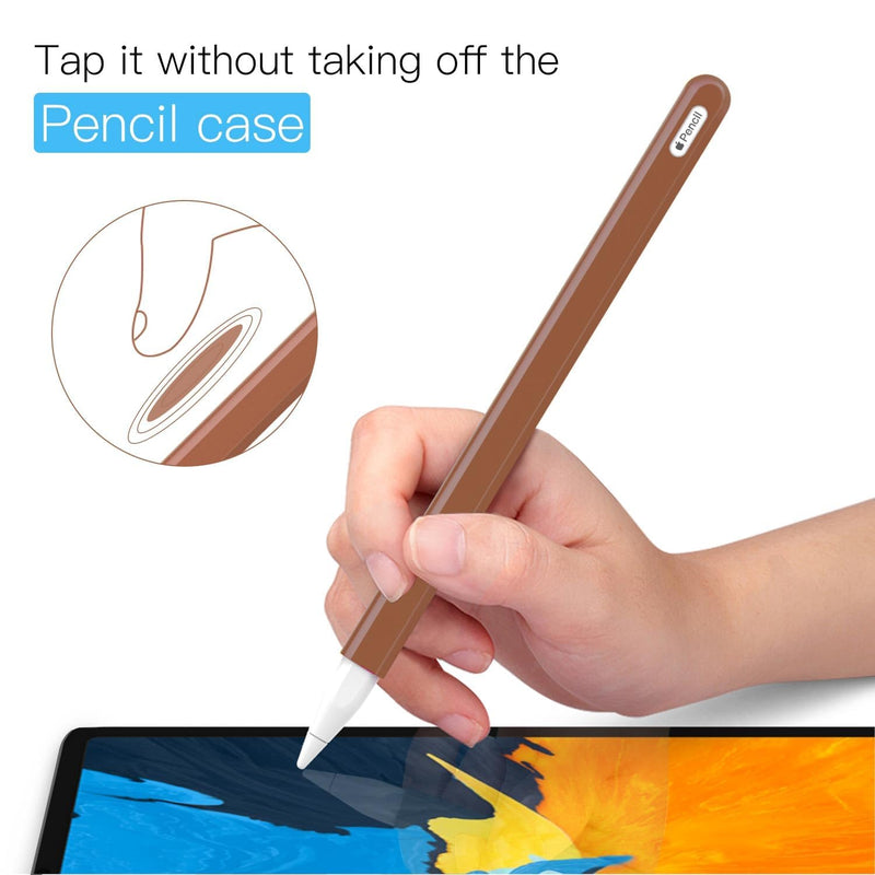 MoKo Pencil Case for Apple Pencil 2nd Generation/Apple Pencil Pro, [2 Pieces] Protective Silicone Apple Pencil 2nd Generation Pencil Holder Sleeve and Protective Nib Cover for Apple Pencil 2 - Brown