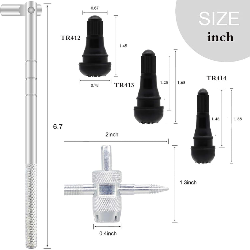 Valve Stem Puller Installer Tool, 5Pcs TR412, 5Pcs TR413, 5Pcs TR414 Tire Snap in Short Rubber Valve Stem, 4 Way Valve Core Remover, Single Head Tire Valve Core Remover Installer Tool(40Pcs) 40 PCS