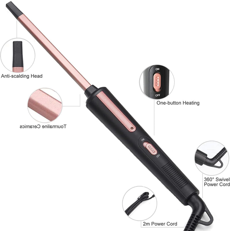  [AUSTRALIA] - UNOBEY Curling Wand 9mm, Thin Curling Iron Small Tight Curls | Ultra Skinny Ceramic Barrel Hair Curler Long Lasting Curls for Long & Short Hair with Glove, Dual Voltage 0.95 cm x 0.95 cm