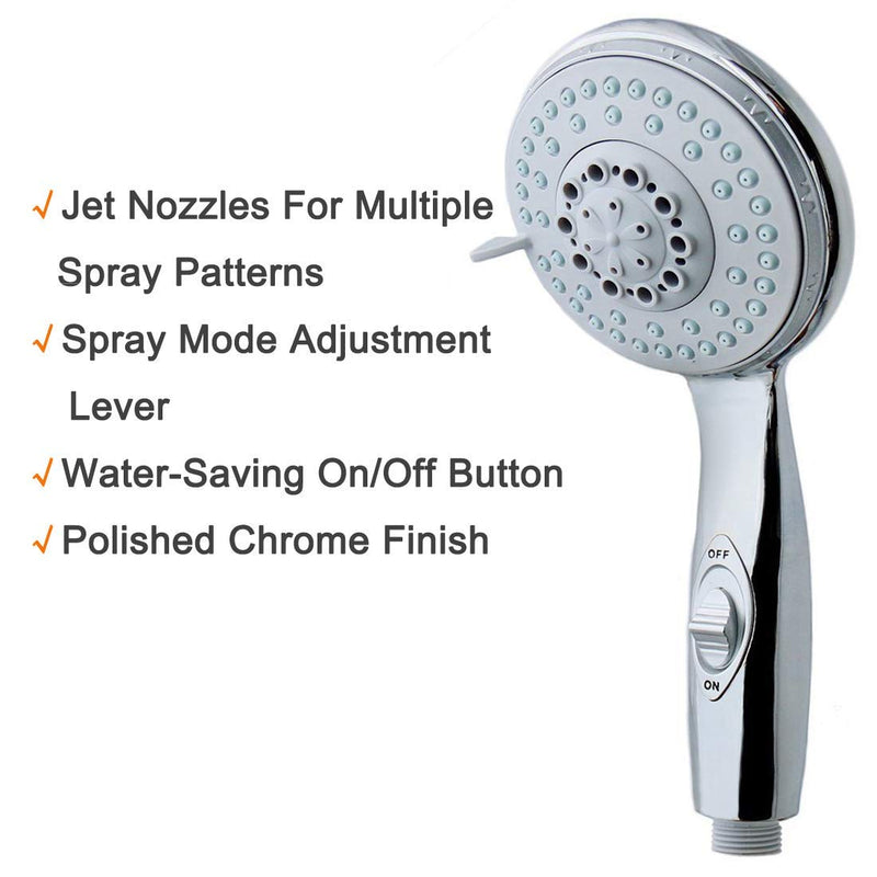 HauSun Handheld Shower Head with On/Off Switch - 5 Spray Settings 6.5 Feet Extra Long Hose High Pressure with Bathroom Faucet Kit - Universal Adapter Holder Mount for Wall,Chrome Finish