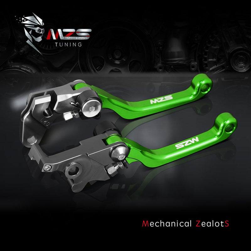 MZS Green Dirt Bike Brake Clutch Levers Pivot Adjustable CNC Compatible with KLX140 2008-2021 | KLX140L 2008-2020 | KLX140G 2017-2020 | KLX140R KLX140RF 2021-2024 KLX140/KLX140L/KLX140G/KLX140R
